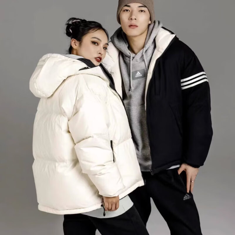 阿迪达斯 (adidas)三叶草羽绒服外套男士女装冬季新款运动双面穿连帽