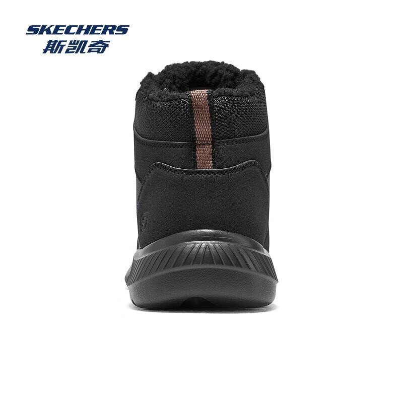斯凯奇（Skechers）秋季新款男士绑带高帮鞋舒适保暖加绒柔软舒适鞋子 全黑色/BBK 42