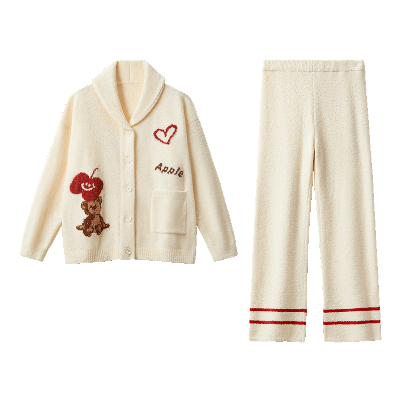 十月结晶孕产妇家居服秋冬加厚睡衣半边绒月子服家居服套装 小暖熊M