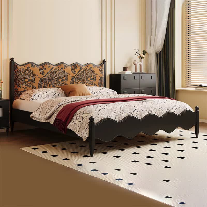 意特尔法式床复古实木简约现代双人大床2024年新款轻奢黑色主卧北欧婚