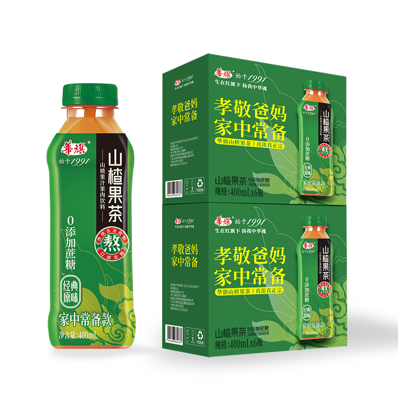 華旗山楂果茶 山楂果汁果肉飲料 經(jīng)典原味系列 酸甜可口 經(jīng)典山楂味道 未加蔗糖 400mL*6瓶*2箱