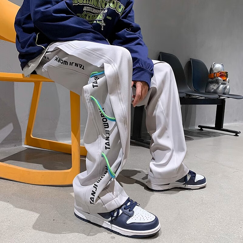 啄木鸟休闲裤男2026夏季薄款宽松直筒阔腿裤男宽松百搭青少年休闲裤子男 白色常规 XL 建议120-145斤