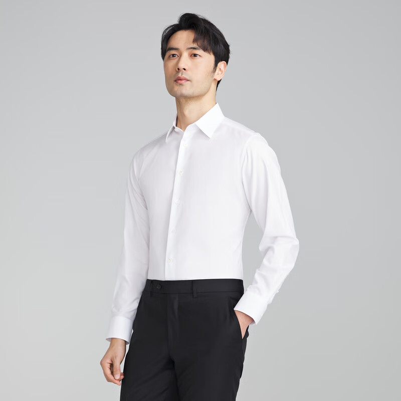 MAYOR男装 秋季ALUMO高支全棉免烫经典白色长袖衬衫男 漂白 38