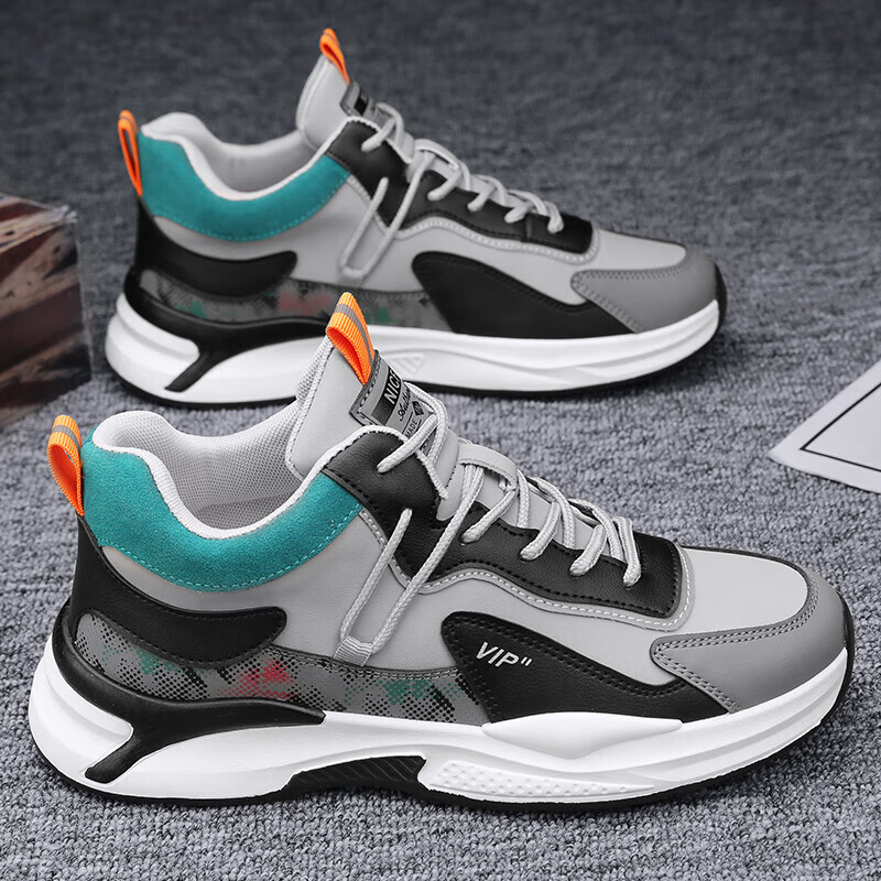 riosag冬季男鞋2023新款皮面运动休闲初中学生百搭男士跑步老爹潮鞋