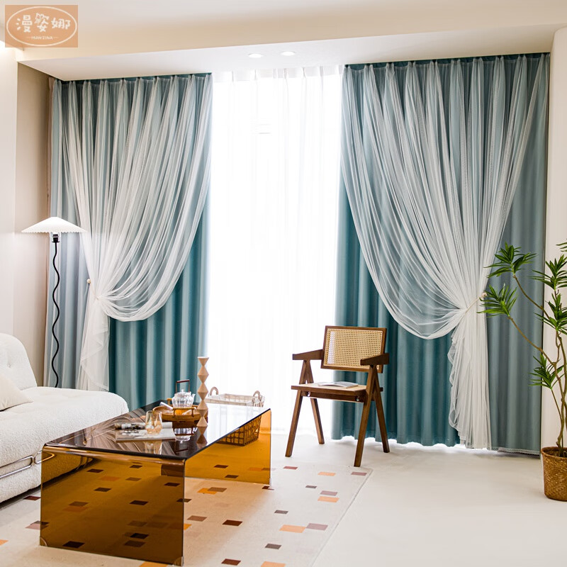 漫姿娜窗帘双层带纱客厅全遮光简约年2024新款遮阳卧室阳台落地窗飘窗