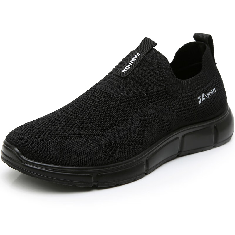 北京布鞋男鞋子中老年人飞织网面透气爸爸休闲鞋软底防滑老人鞋 黑色