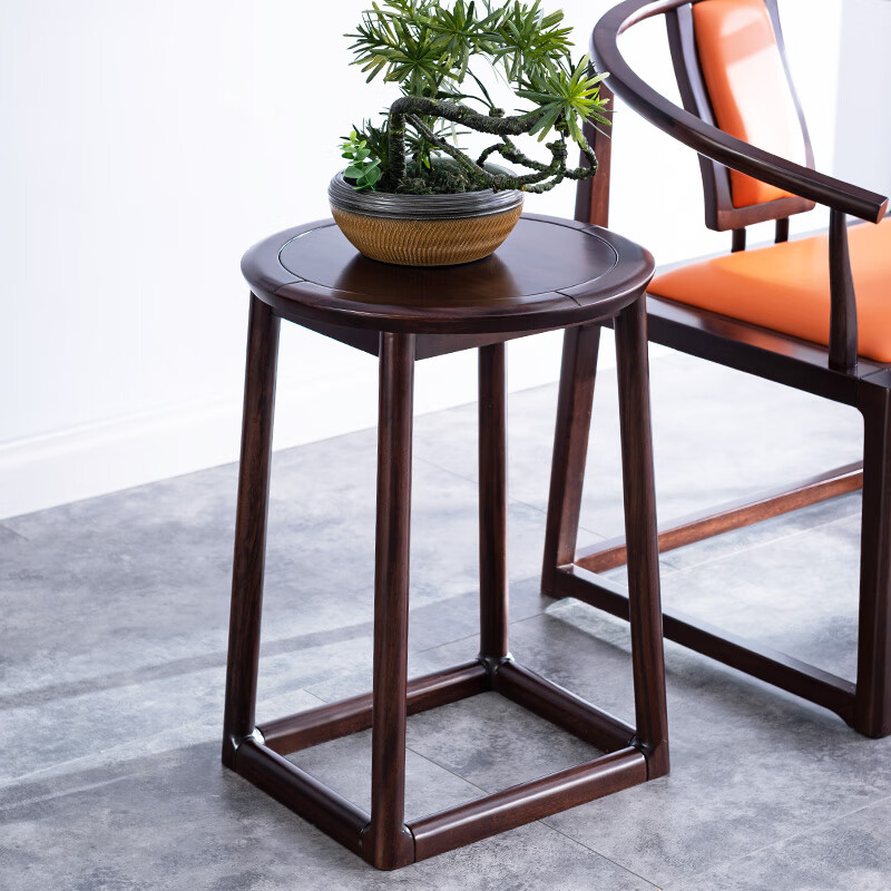 光明家具新中式进口红斑马木休闲几客厅全实木圆形几面小茶几边几