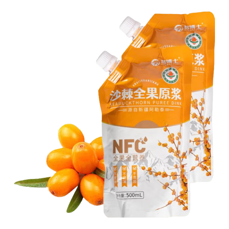 昌博士新疆正宗沙棘有机原浆袋装100%全果压榨0添加不提籽不提油 【家庭尝鲜装1袋】500ml/袋×1袋