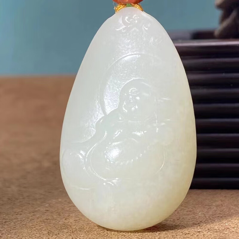 慈心缘 和田玉脂白弥勒佛吊坠 男女项链挂件玉牌送生日礼物18.4g