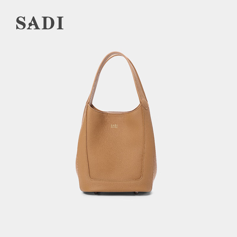 sadi萨迪女包水桶包大容量百搭单肩包高级斜挎包牛皮包 饼干色