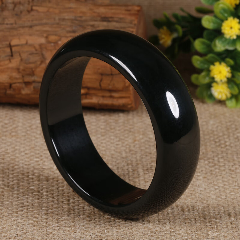 莎畔新疆和田玉墨玉手镯 塔青镯子女款 天然女士黑青真玉石手镯礼物品