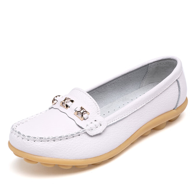 惺忪燃一脚蹬妈妈鞋子50-60岁春秋新款豆豆鞋平底鞋大码女鞋护士鞋