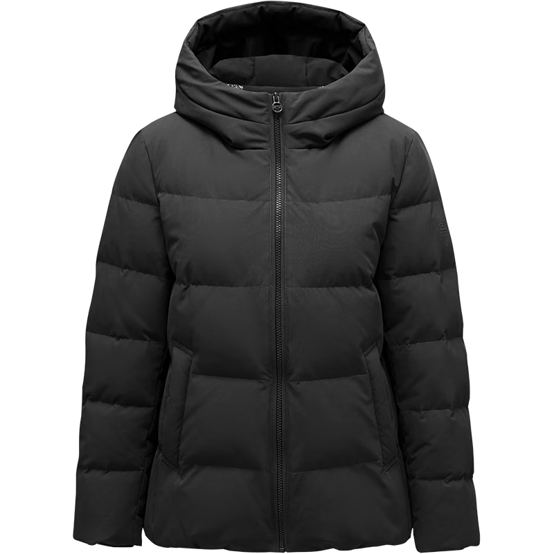 坦博尔羽绒服女蓄热科技冬季宽松短款加厚保暖连帽中老女装外套 黑色 160/84A