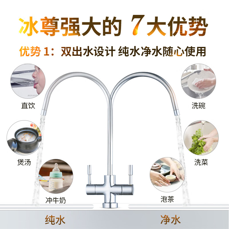 冰尊(BENSHION)净水器家用直饮双出水母婴版智能厨房净水机RO反渗透纯水机弱碱性ML600 套餐一(标配)官方标配 安装 材料