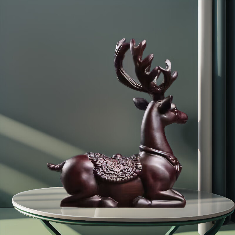 黑檀木鹿鹿高升摆件 实木雕刻平安鹿客厅卧室摆件送礼 木卧鹿高20长