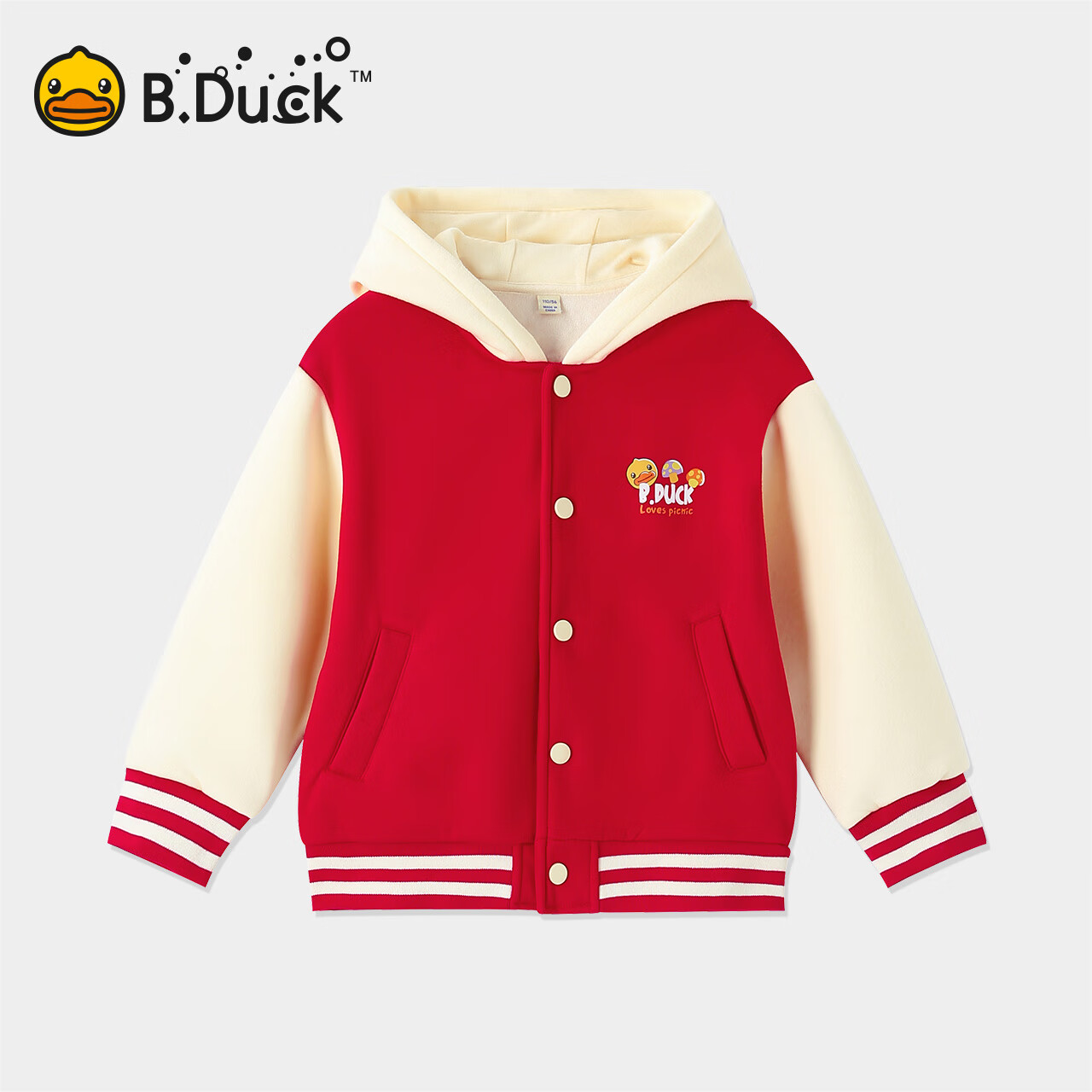 B.Duck【加绒】小黄鸭童装儿童外套保暖冬季新款男童休闲上衣 红 150 cm