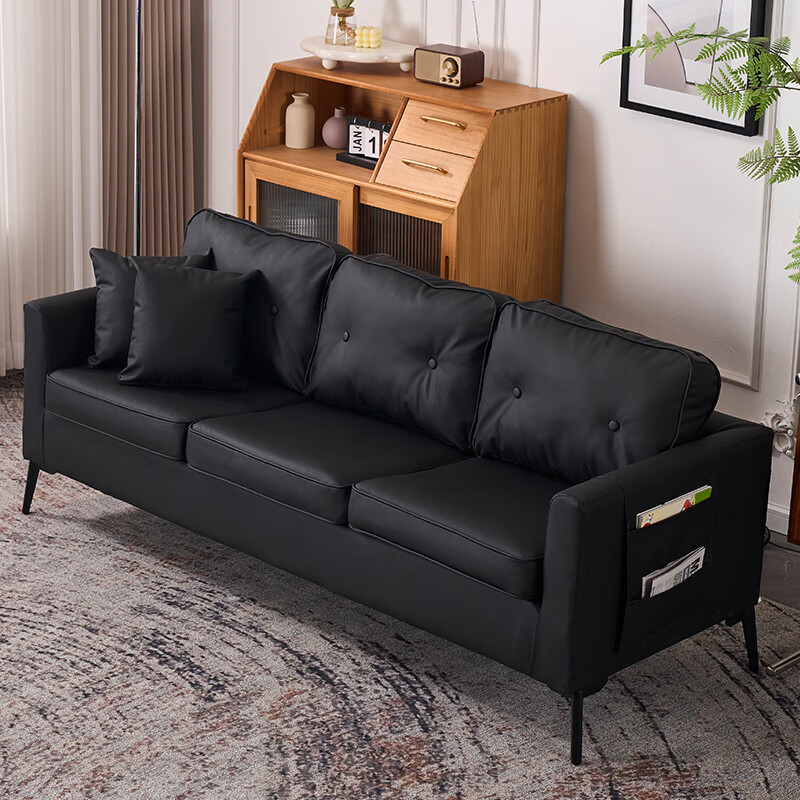 s沙发小户型公寓出租房屋办公室服装店家用双三人位黑色皮沙发客厅 曜