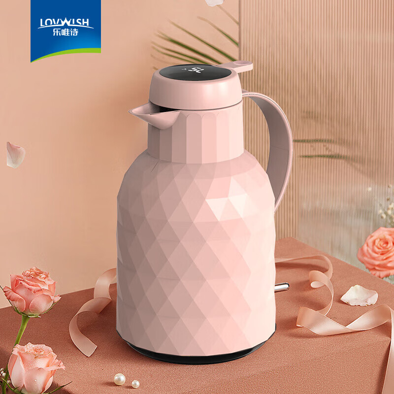 乐唯诗（LOVWISH） 保温壶家用办公室保温瓶热水瓶车载水壶暖水壶玻璃内胆开水瓶 樱花粉【温显款】1000ml 京东折扣/优惠券