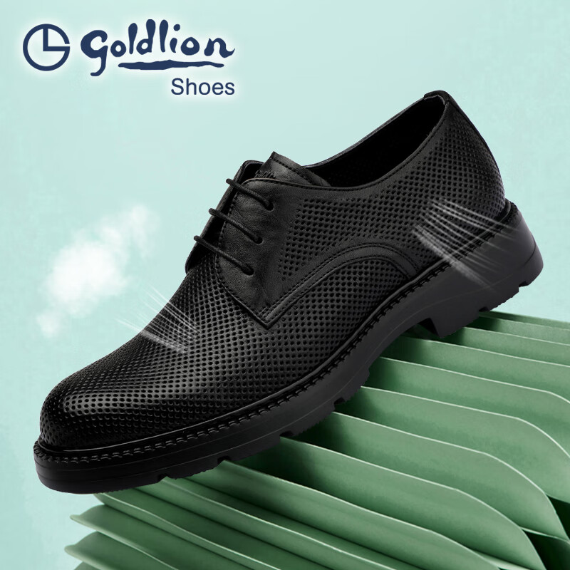 金利来(Goldlion)凉皮鞋男 夏季冲孔男士商务正装皮鞋 圆头系带软皮厚底镂空凉鞋 黑色 41 比标准码皮鞋偏大一码 京东折扣/优惠券