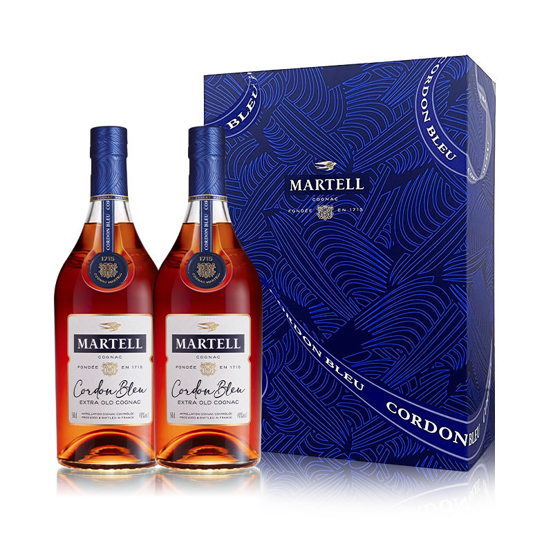 马爹利（Martell） 蓝带XO级 干邑白兰地 洋酒 500ml双支 洋酒礼盒 
