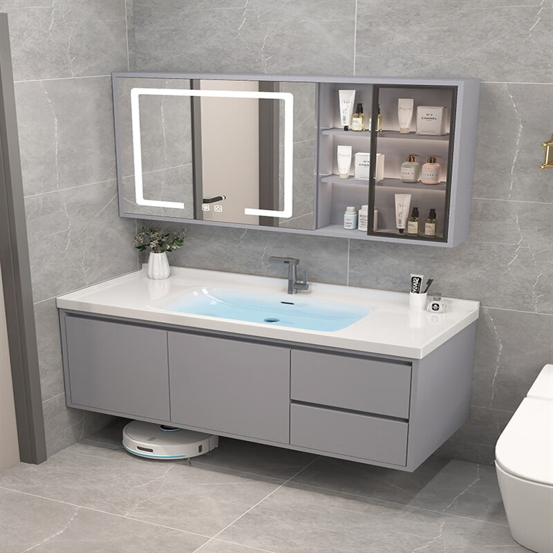 现代简约陶瓷一体盆浴室柜组合轻奢卫生间洗手盆洗 60公分 陶瓷一体盆