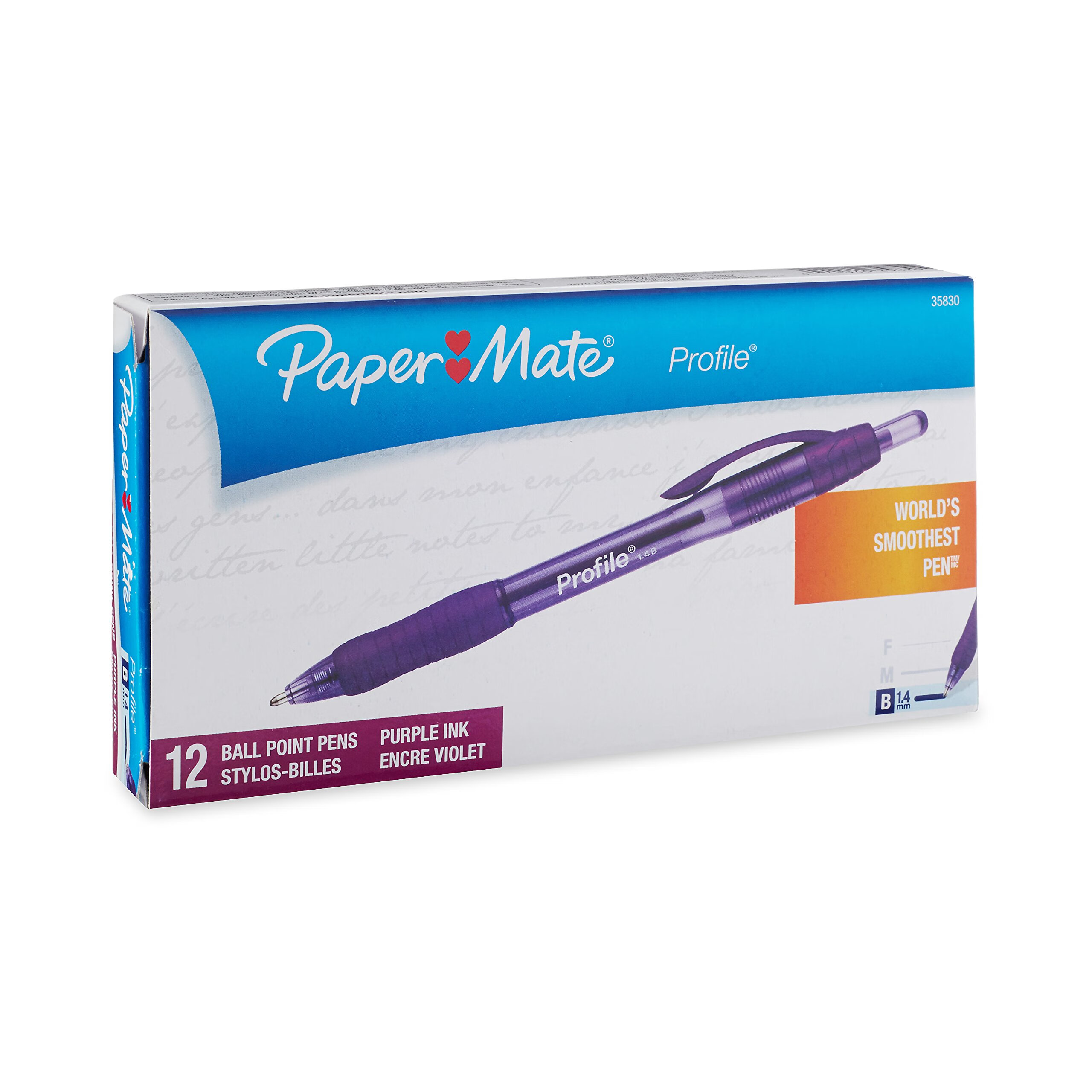 paper mate 1.4mm紫色圆珠笔 办公学习文具 12支装