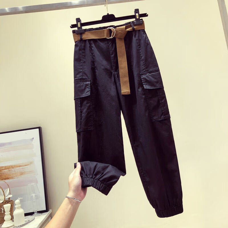 风采韩版春夏新款工装裤女宽松bf萝卜束脚休闲裤高腰显瘦学生百搭裤子