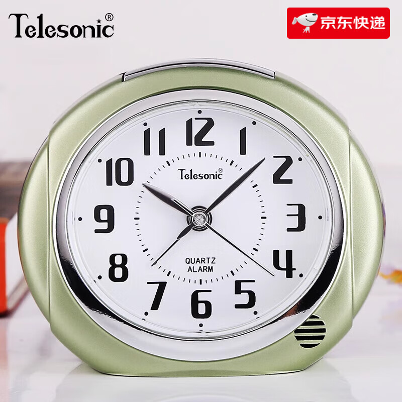 天王星(Telesonic)創(chuàng )意靜音鬧鐘現代時(shí)尚簡(jiǎn)約臥室電子鐘學(xué)生床頭鐘 綠色【靜音走時(shí)+燈光+貪睡功能】 4英寸
