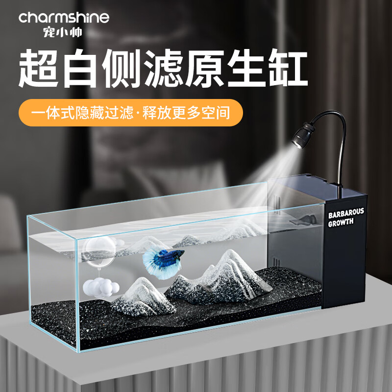 宠小帅超白鱼缸桌面玻璃缸侧滤鱼缸水族箱生态龟缸过滤制氧一体机溪流缸 静谧雪山原生缸【大号】