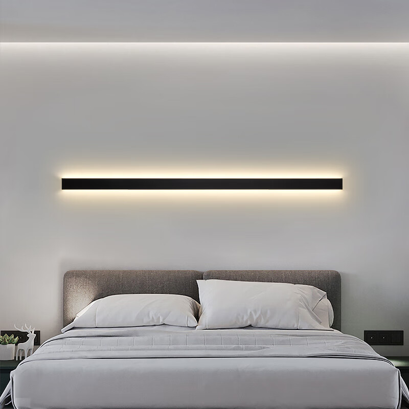 格鹏（GEPENG） 超薄长条壁灯现代简约客厅沙发背景墙壁灯卧室极简床头灯线条灯 100cm-三色变光 黑色款