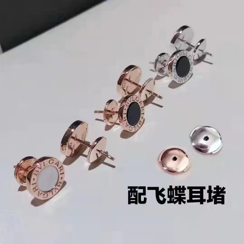 泽彩18K金 罗马数字耳钉酷飒风耳饰宝格家高版本圆饼18K玫 A玫瑰金色白贝壳+玫瑰金色黑玛瑙