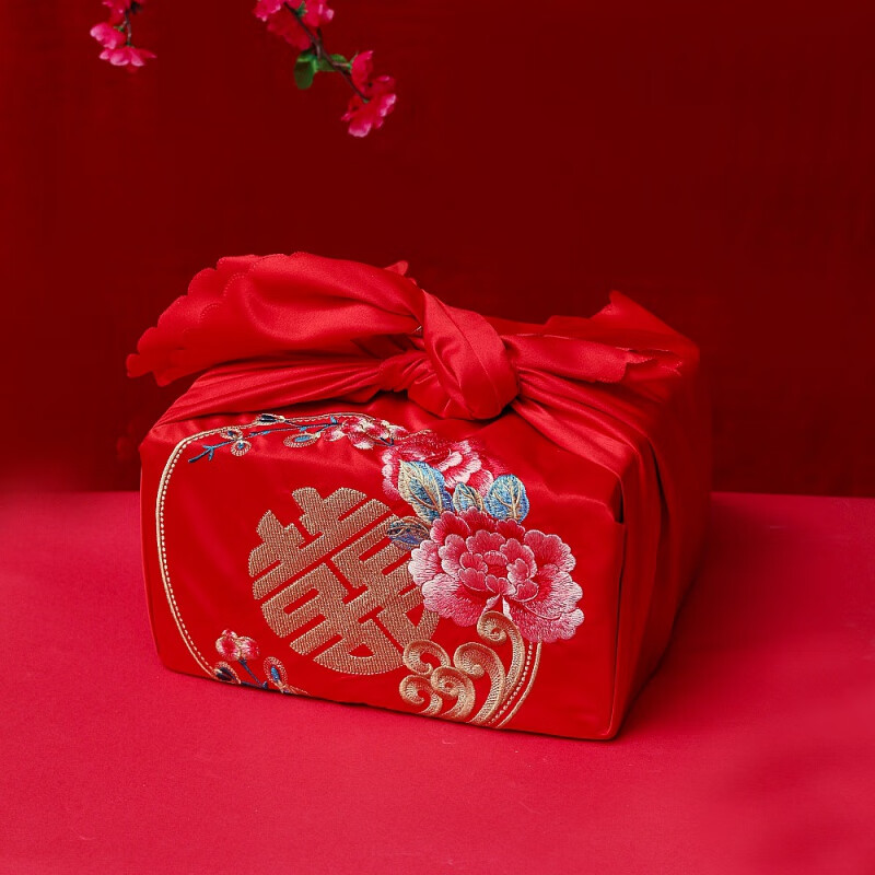 女方新娘陪结婚用红包袱嫁妆红色婚庆用品一米包裹布包袱皮娘家 包袱
