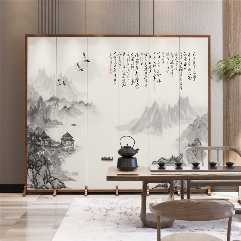 创京懿选可伸缩隔断屏风 中式屏风隔断客厅办公折叠移动简约现代轻奢