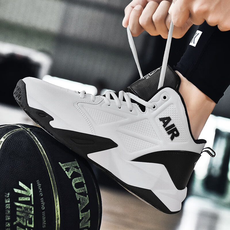 秋冬季新款大码篮球运动鞋加绒保暖跑鞋学生液一号高帮球鞋 6852白色