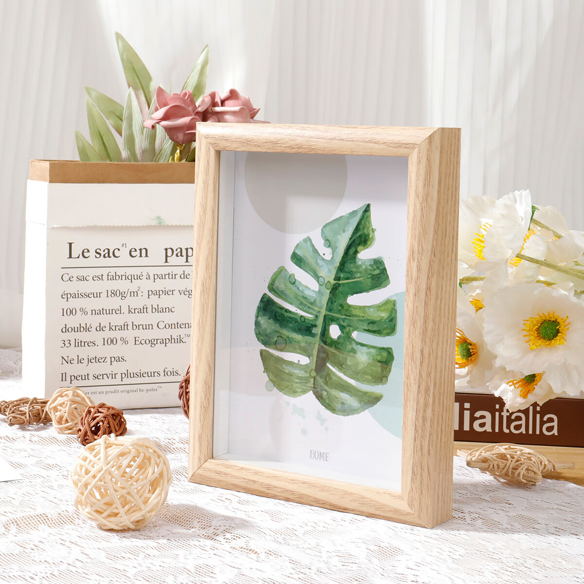 洗照片做成相框挂墙中空简约立体摆台空框六七八十寸五情侣 浅木色 5