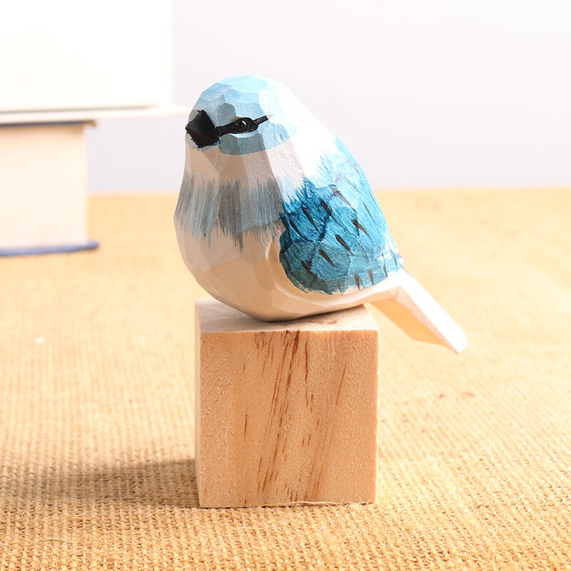 朕之眠手工木雕小鸟摆件 木头仿真小木雕鸟模型工艺品小摆件肥啾创意