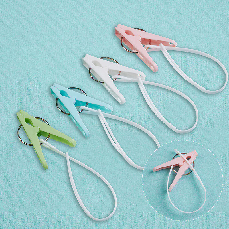 固定带绳夹塑料挂绳挂钩夹袜夹旅行晾衣夹子 12只装带绳子的防风衣夹