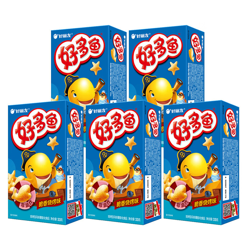 好丽友 好多鱼 儿童膨化小零食 脆香烧烤味5盒