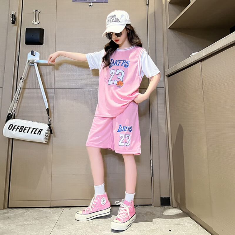 卡兔蓝猫(katulanmao)女童篮球服儿童运动套装夏季23号球衣速干女孩