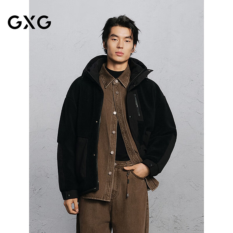 GXG男装  仿羊羔毛夹克男通勤外套 冬季新品GX2140 黑色 S