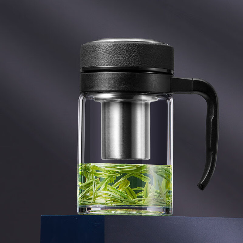 万象（WANXIANG）玻璃杯高硼硅材质U211商务办公泡茶杯500ML时尚便携家用手柄杯