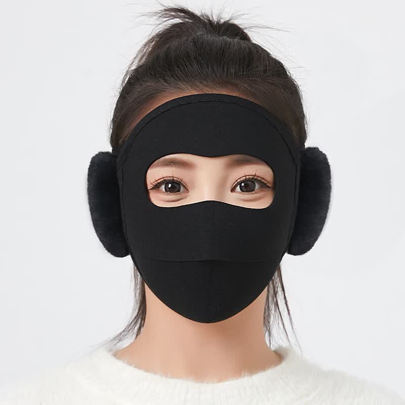 冬季口罩保暖防风防寒面罩男女二合一全脸口罩骑行防风防寒透气 黑色