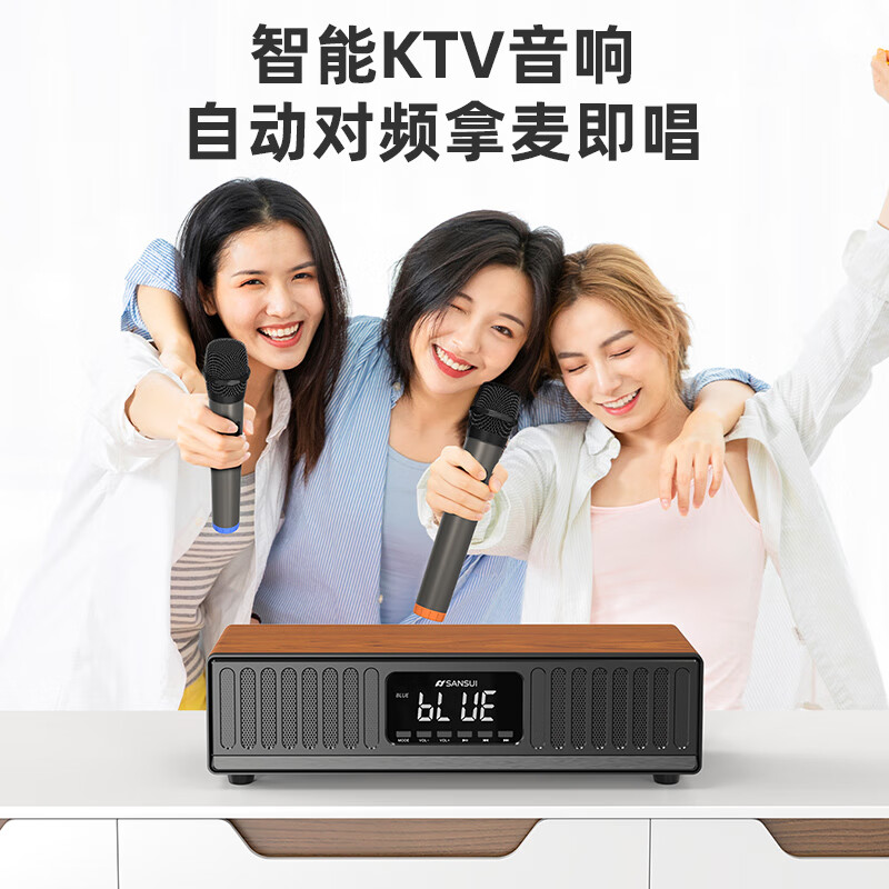 山水(SANSUI)家庭KTV音响套装桌面家用k歌一体机卡拉ok唱歌机蓝牙音箱连接客厅电视立体环绕重低音炮 N11木+5.4蓝牙+全频喇叭+双U话筒