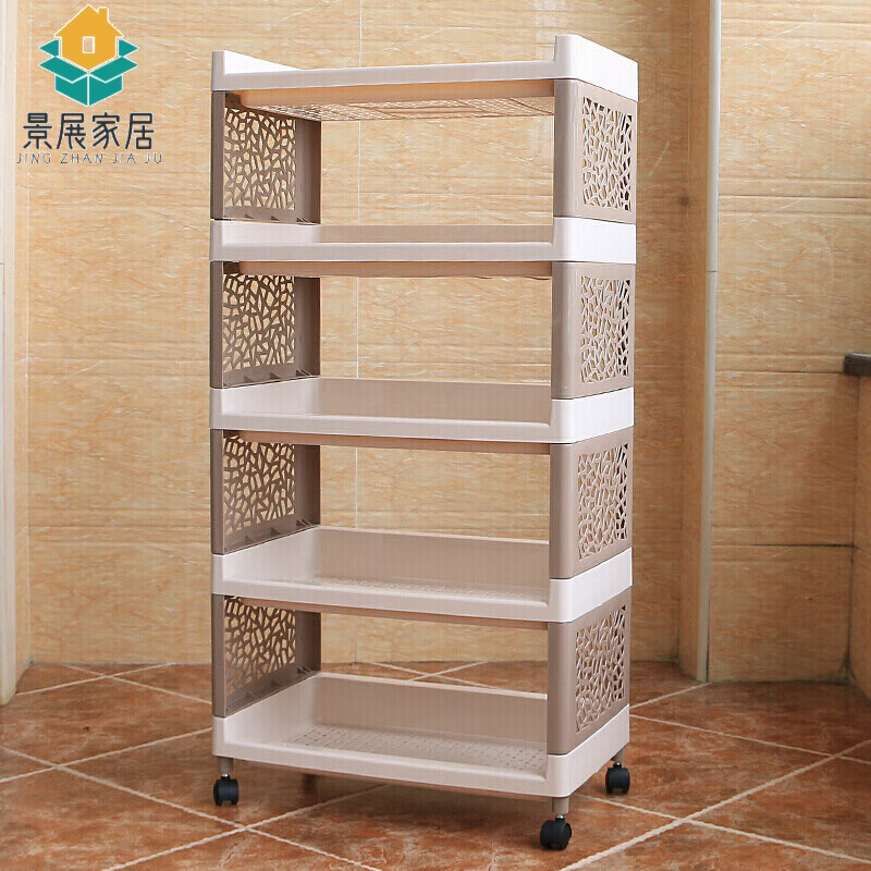 景展新款卫生间置物架落地多层塑料置地式放盆架用品收纳架浴室架子储 大号浅色 五层