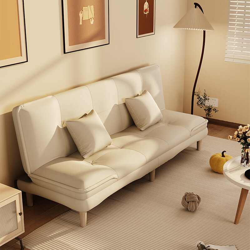 彻彻沙发床折叠两用2024新款小户型客厅简易出租屋双人家用实木沙发 米白色-猫爪皮-送2抱枕 双人位