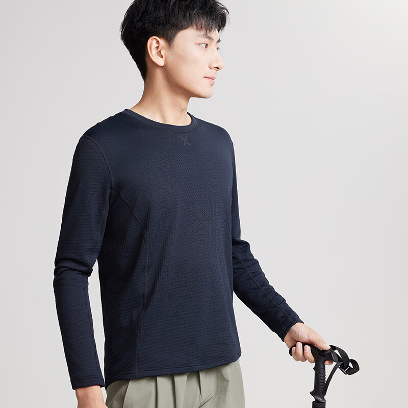 TAGX 探观鲸吸纱圆领保暖打底衫男早春新款速干抗菌修身户外运动卫衣上衣 礁石黑 XL