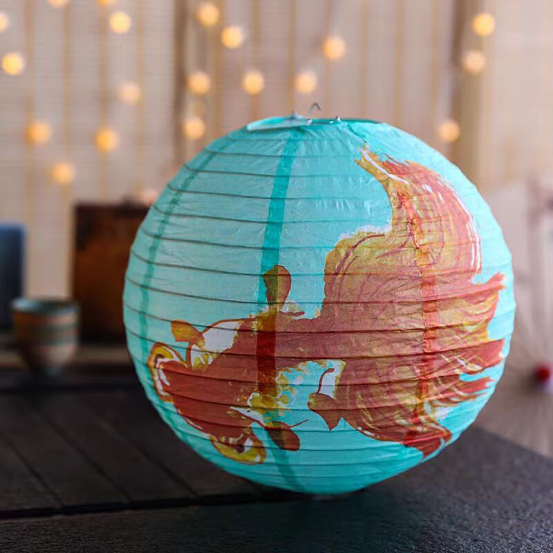 古风灯笼连串夜市中秋国潮中式梅花竹子花草图案圆形笼手提花灯挂