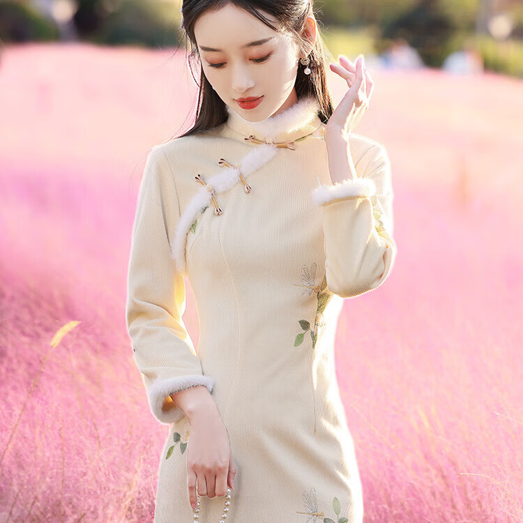 皮尔卡丹(pierre cardin)官方高端杭州香云纱裙子旗袍女小个子2024年