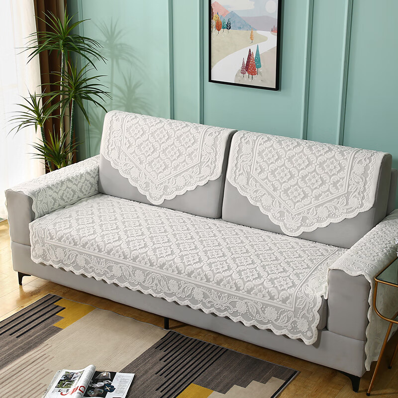 正圣贵宾单人沙发三角巾蕾丝沙发巾加厚防滑靠背巾扶手盖布白色沙发垫