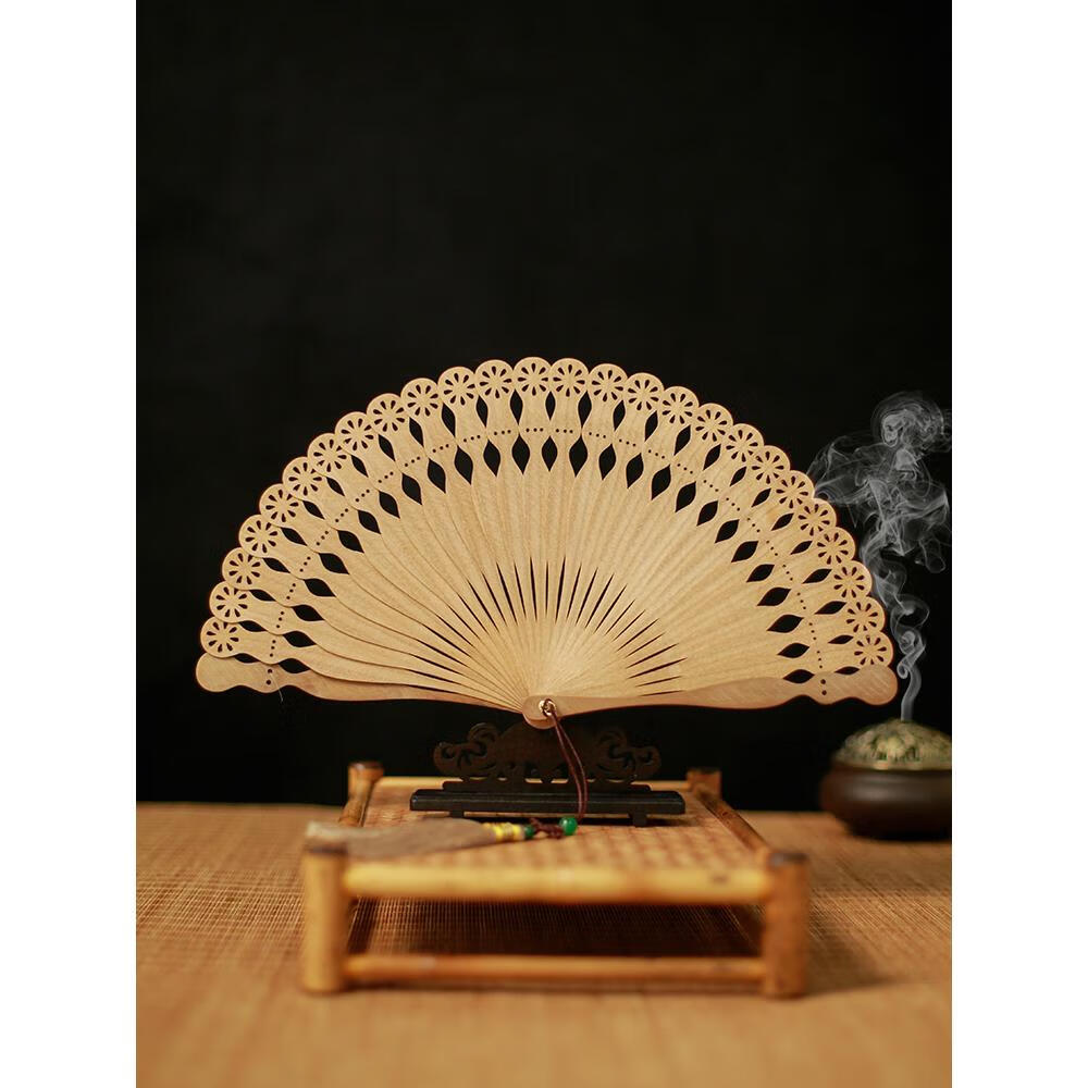 鈦合金折扇12寸 檀香扇木折扇檀香鏤空扇中國風(fēng)文創(chuàng)禮品古風(fēng)扇的 6寸緬香木-美人扇